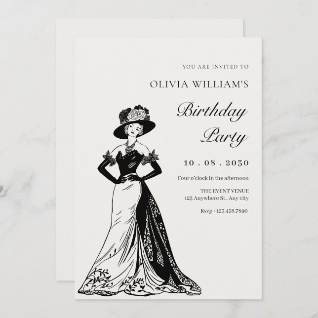 Vintage woman dress elegant invitation (Front/Back)