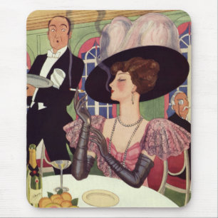 Vintage Woman Drinking Champagne Smoking Cigarette Mouse Mat