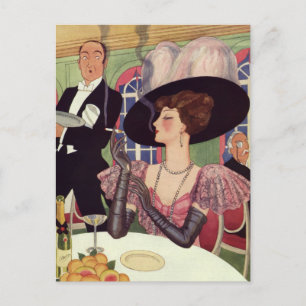 Vintage Woman Drinking Champagne Smoking Cigarette Postcard