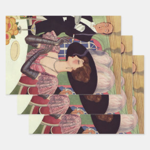 Vintage Woman Drinking Champagne Smoking Cigarette Wrapping Paper Sheet