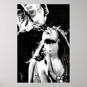 Vintage Woman Drinking Print, Black and White Bar Poster