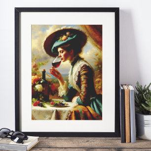 Vintage Woman Drinking Wine Poster