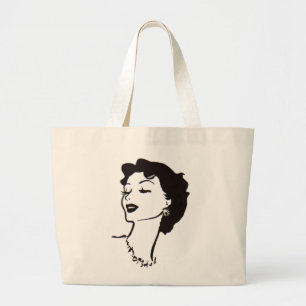 Vintage Woman Face Black and White French Graphic Large Tote Bag
