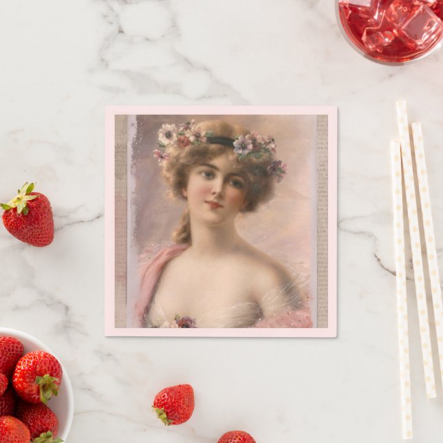 Vintage Woman Floral Hair  Party Napkin (Insitu)