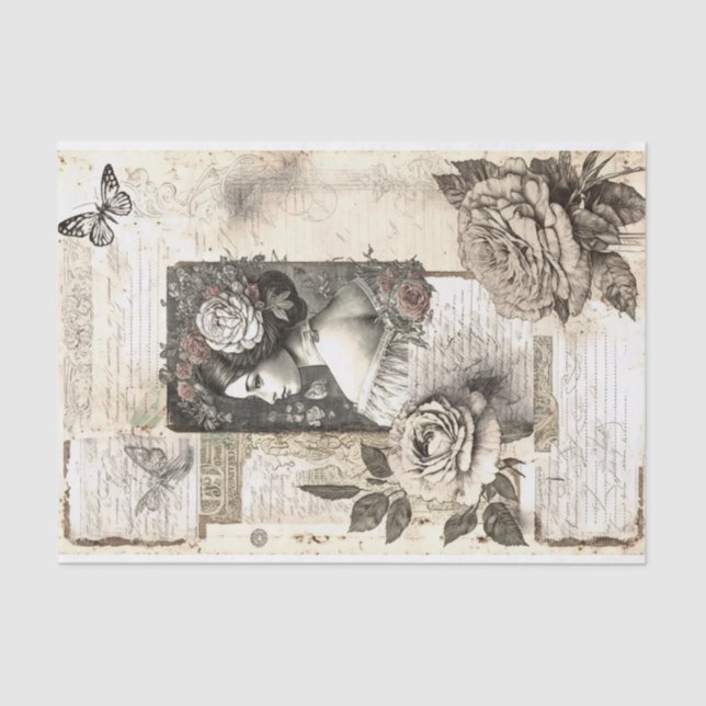 Vintage Woman Flowers Motif Decoupage  Tissue Paper (Front)