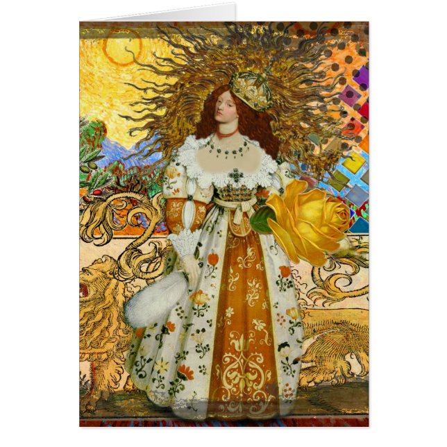 Vintage Woman Golden Sun: Leo Zodiac Collage Art (Front)