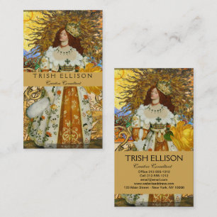 Vintage Woman Golden Sun: Leo Zodiac Collage Art Business Card