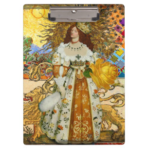 Vintage Woman Golden Sun: Leo Zodiac Collage Art Clipboard