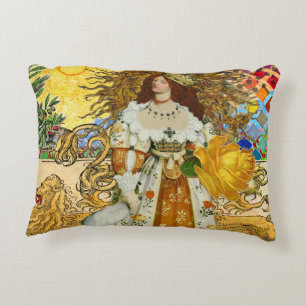 Vintage Woman Golden Sun: Leo Zodiac Collage Art Decorative Cushion