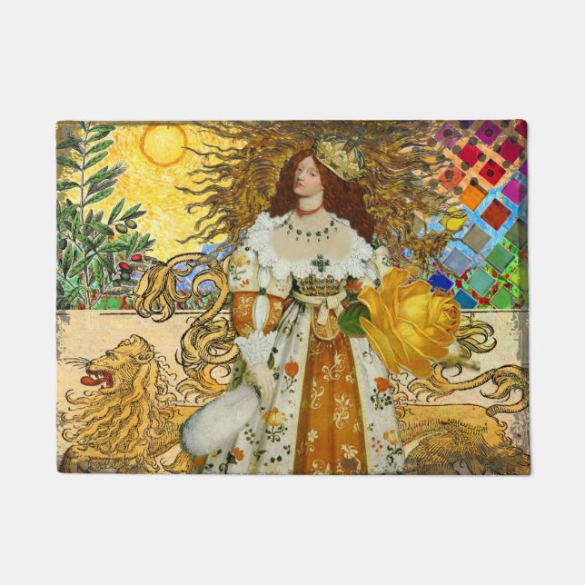 Vintage Woman Golden Sun: Leo Zodiac Collage Art Doormat (Front)