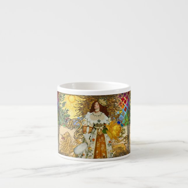 Vintage Woman Golden Sun: Leo Zodiac Collage Art Espresso Cup (Front)