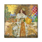 Vintage Woman Golden Sun: Leo Zodiac Collage Art