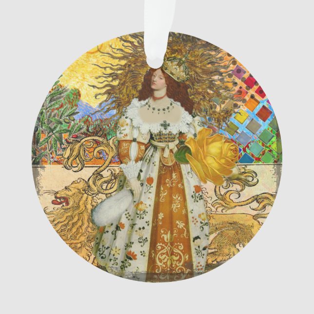 Vintage Woman Golden Sun: Leo Zodiac Collage Art Ornament (Front)