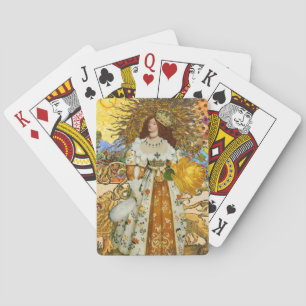 Vintage Woman Golden Sun: Leo Zodiac Collage Art Playing Cards