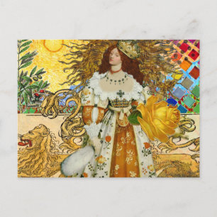 Vintage Woman Golden Sun: Leo Zodiac Collage Art Postcard
