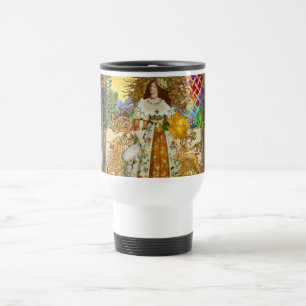 Vintage Woman Golden Sun: Leo Zodiac Collage Art Travel Mug