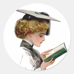 Vintage Woman Graduate Classic Round Sticker
