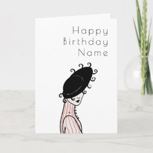 Vintage Woman Hat Elegant Art Deco Birthday Card