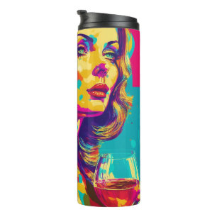 Vintage Woman Holding a Wine Glass Abstract Art Thermal Tumbler