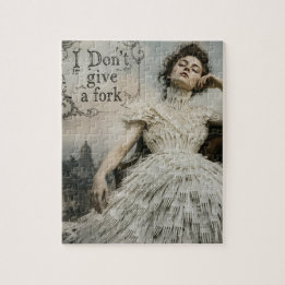 Vintage Woman in a Fork Dress Funny Quote Jigsaw Puzzle