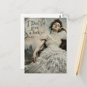 Vintage Woman in a Fork Dress Funny Quote Postcard