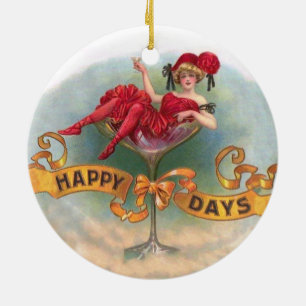 Vintage Woman in Champagne Glass Poster: 1900s Bar Ceramic Tree Decoration