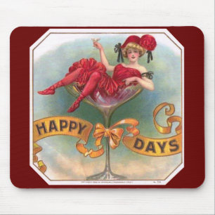 Vintage Woman in Champagne Glass Poster: 1900s Bar Mouse Mat