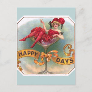 Vintage Woman in Champagne Glass Poster: 1900s Bar Postcard