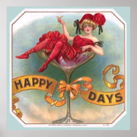 Vintage Woman in Champagne Glass Poster: 1900s Bar