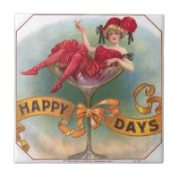 Vintage Woman in Champagne Glass Poster: 1900s Bar