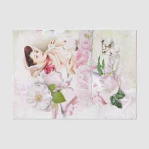 Vintage Woman in Hat Pink Floral Decoupage Tissue Paper