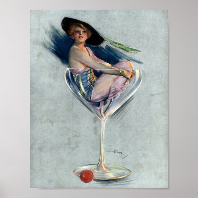 Vintage Woman In Martini Glass Poster (Front)