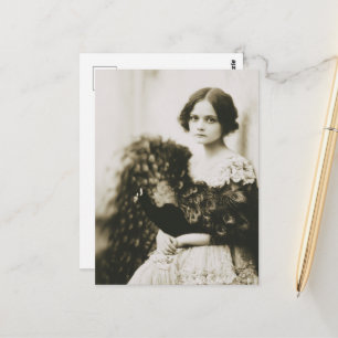 Vintage Woman in Peacock Feathers Postcard