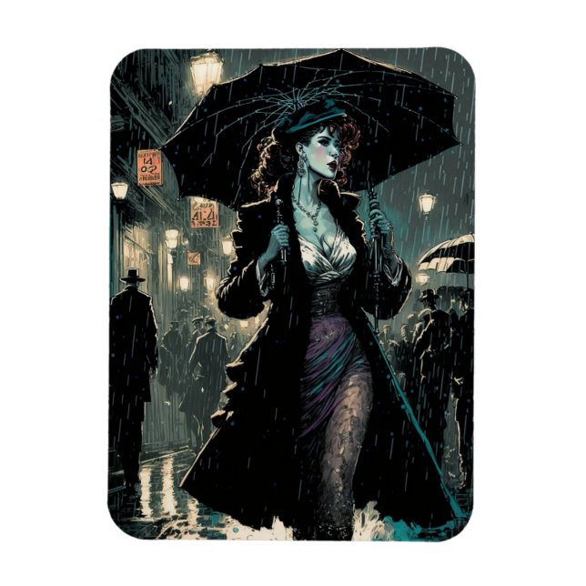 Vintage Woman in the Rain Magnet (Vertical)