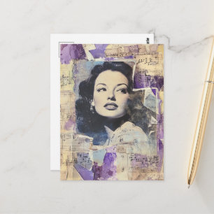 Vintage Woman Mixed Media Collage Postcard
