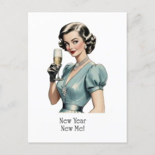 Vintage Woman New Year New Me Postcard