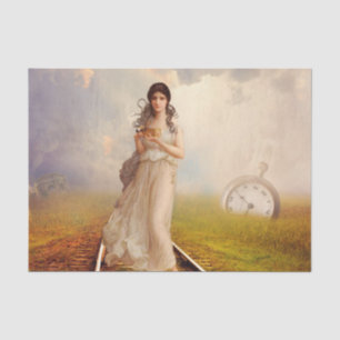 Vintage Woman on a Railroad Track Decoupage Tissue Paper