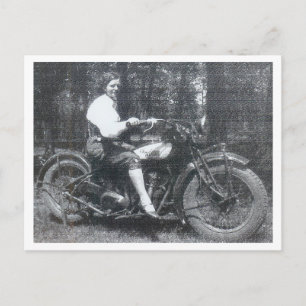 Vintage Woman on Motorcycle 1940s Photo Postcard