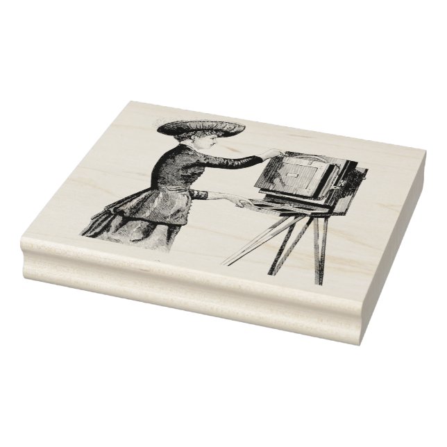 Vintage Woman Operating Camera Rubber Art Stamp (Stamp)