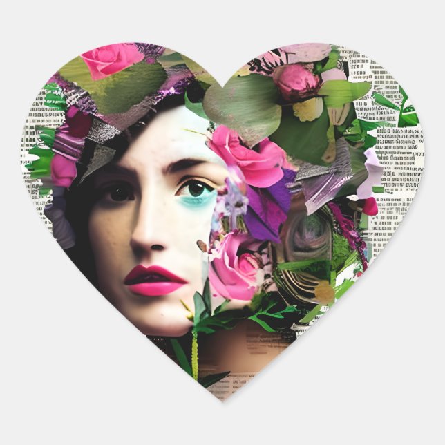 Vintage Woman Paper Collage Art Heart Sticker (Front)