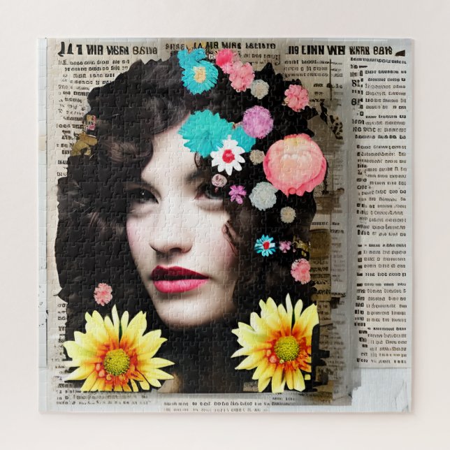 Vintage Woman Paper Collage Art Jigsaw Puzzle (Vertical)