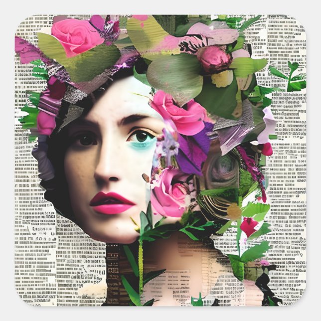 Vintage Woman Paper Collage Art Square Sticker (Front)