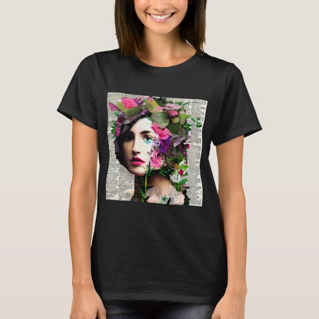 Vintage Woman Paper Collage Art T-Shirt (Front)