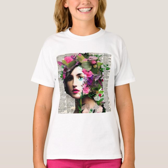 Vintage Woman Paper Collage Art T-Shirt (Front)