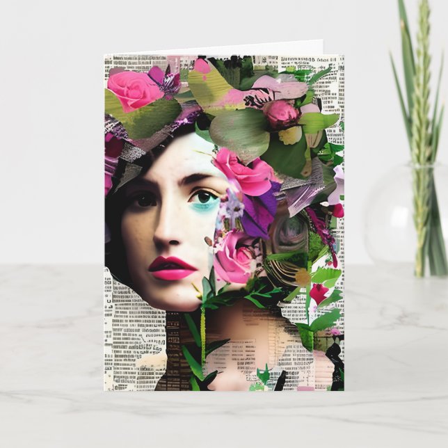 Vintage Woman Paper Collage Aunt's Birthday Card (Front)