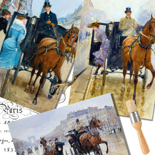 Vintage Woman Paris Horse Equestrian Decoupage Wrapping Paper Sheet