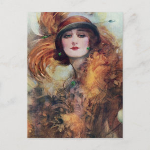 Vintage Woman Portrait 20s Flop Hat Art Postcard