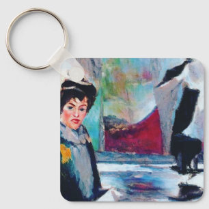 Vintage Woman Portrait with Abstract Background Key Ring