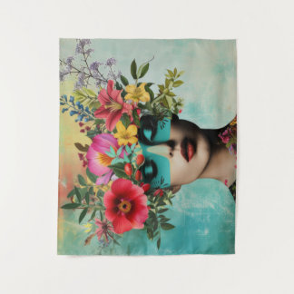 Vintage Woman Portrait with Flowers Tapestry