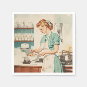 Vintage Woman Preparing Easter Eggs Napkin